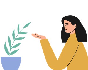 Illustration of a woman conversing with a plant