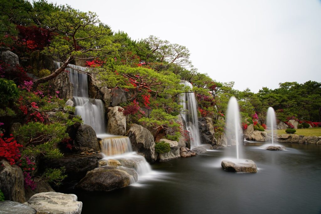 azalea goth waterfall garden pond water world sensorium conservancy