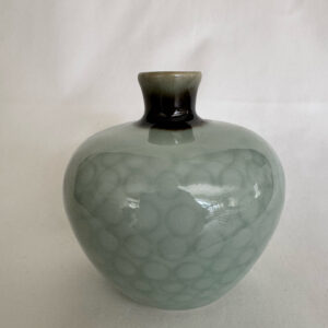 Vintage Small Handmade Art Porcelain Celadon Dot Pattern Glaze, Brown Neck Vase
