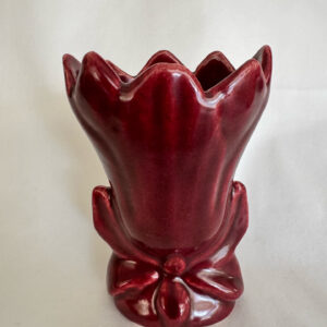 Vintage Art Pottery Ceramic, Burgundy Glazed Floral Shape Vase