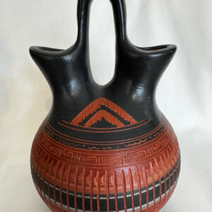 Navajo Wedding Vase, Black and terracotta, hand-etched with a bear