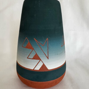 Navajo Redware Pottery Vase, Painted Sunrise at the Horizon Line with Geometric Shapes