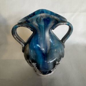 Mid-20th-century European ceramic Art Pottery. Double-handled, drip glaze