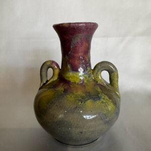 Antique Roseville Carnelian II line Art Pottery, two-handled vase, crystalline glaze with metallic oxides. Circa 1915